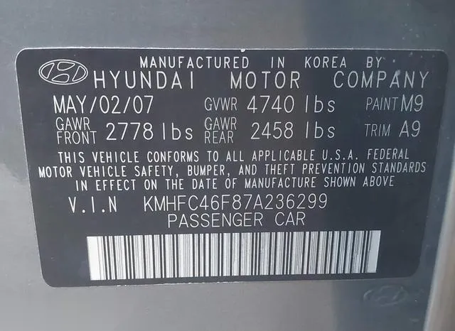 KMHFC46F87A236299 2007 2007 Hyundai Azera- Limited/Se 9