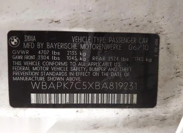 WBAPK7C5XBA819231 2011 2011 BMW 3 Series- 328I Xdrive 9