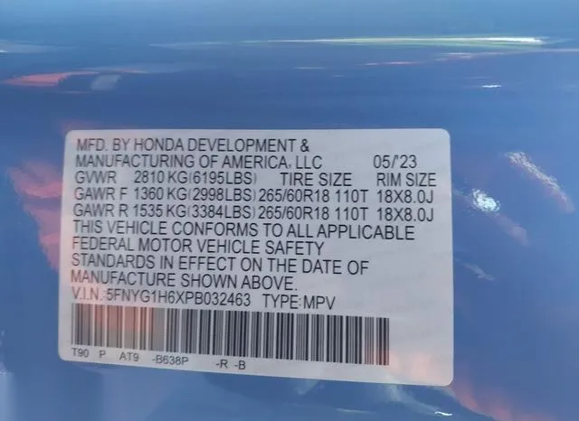 5FNYG1H6XPB032463 2023 2023 Honda Pilot- Awd Trailsport 9