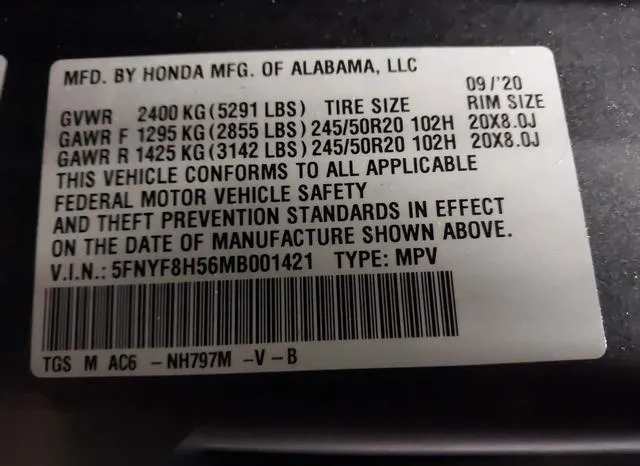 5FNYF8H56MB001421 2021 2021 Honda Passport- Awd Ex-L 9