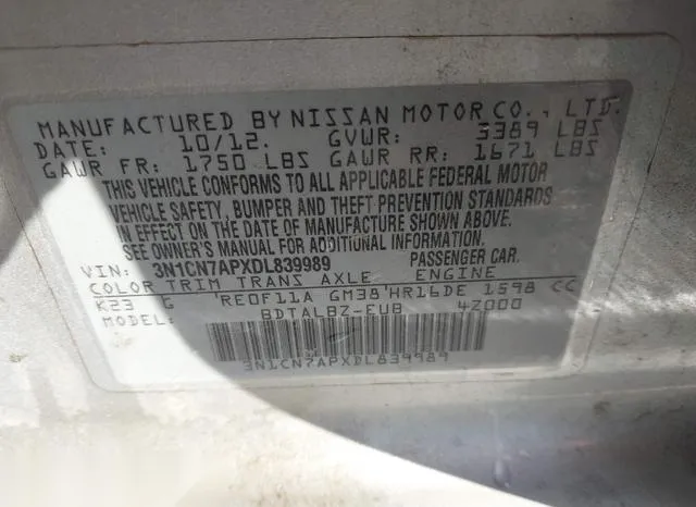 3N1CN7APXDL839989 2013 2013 Nissan Versa- 1-6 SV 9