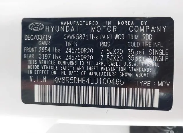 KM8R5DHE4LU100465 2020 2020 Hyundai Palisade- Limited 9