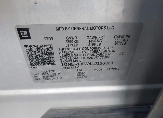 1GNERFKW4LJ136329 2020 2020 Chevrolet Traverse- Fwd Ls 9