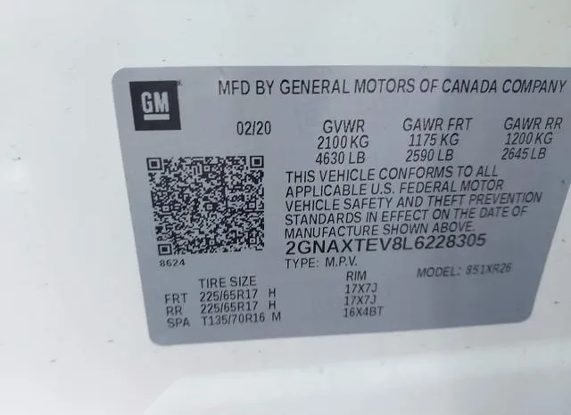 2GNAXTEV8L6228305 2020 2020 Chevrolet Equinox- Awd 2Fl 9