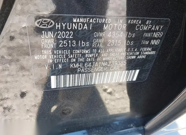 KMHL64JA1NA239385 2022 2022 Hyundai Sonata- Sel 9