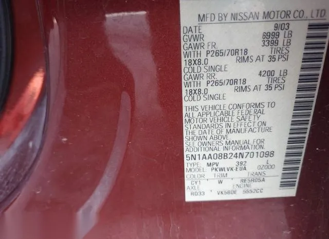 5N1AA08B24N701098 2004 2004 Nissan Pathfinder- LE 9