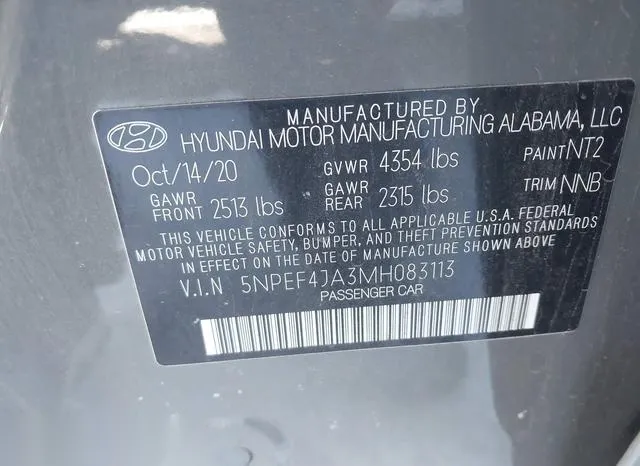 5NPEF4JA3MH083113 2021 2021 Hyundai Sonata- Sel 9