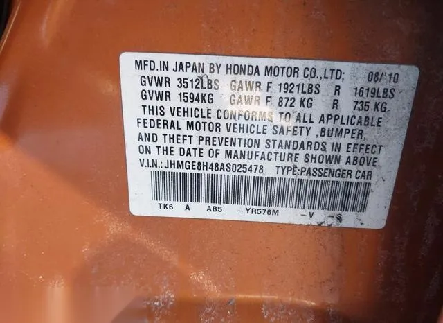 JHMGE8H48AS025478 2010 2010 Honda Fit- Sport 9