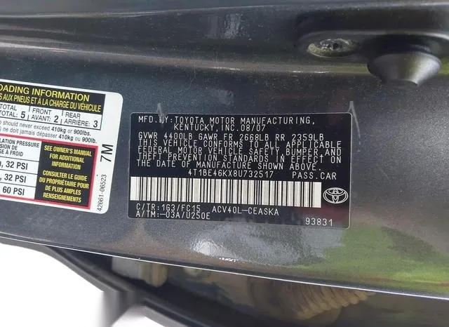 4T1BE46KX8U732517 2008 2008 Toyota Camry- SE 9