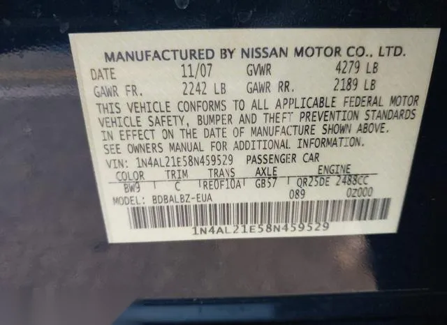 1N4AL21E58N459529 2008 2008 Nissan Altima- 2-5 S 9