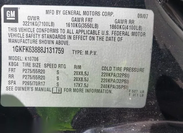 1GKFK63888J131759 2008 2008 GMC Yukon- Denali 9