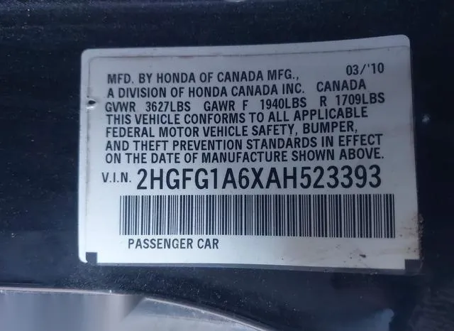 2HGFG1A6XAH523393 2010 2010 Honda Civic- LX 9