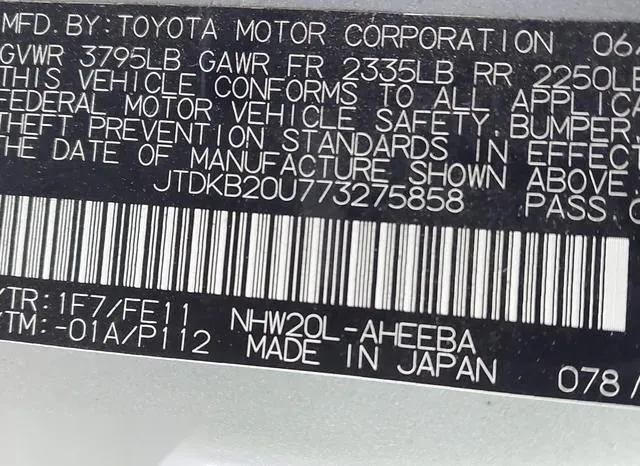 JTDKB20U773275858 2007 2007 Toyota Prius 9