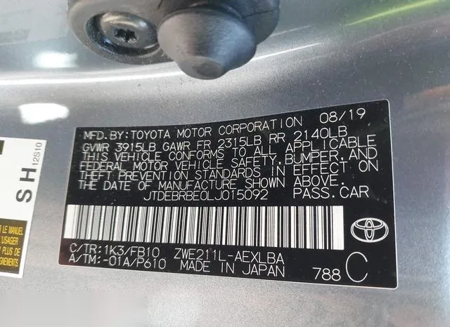 JTDEBRBE0LJ015092 2020 2020 Toyota Corolla- Hybrid Le 9