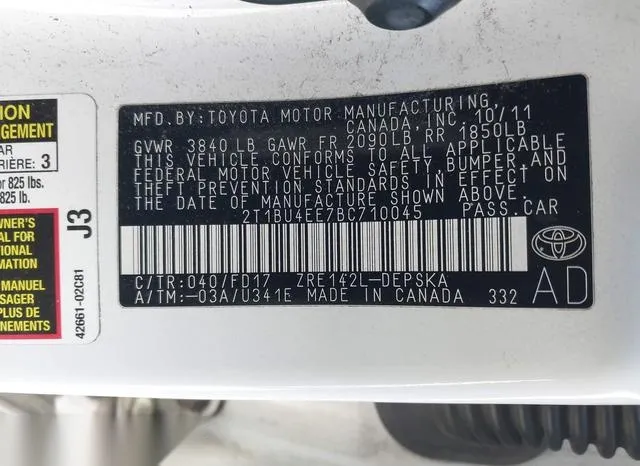 2T1BU4EE7BC710045 2011 2011 Toyota Corolla- S 9