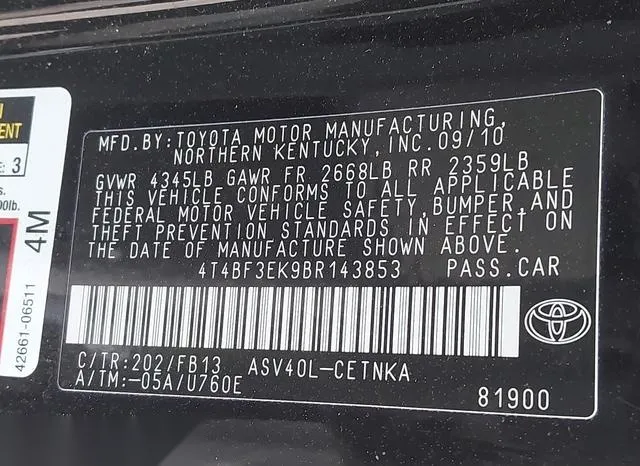 4T4BF3EK9BR143853 2011 2011 Toyota Camry 9