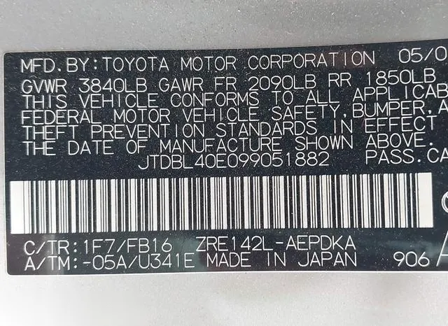 JTDBL40E099051882 2009 2009 Toyota Corolla- LE 9