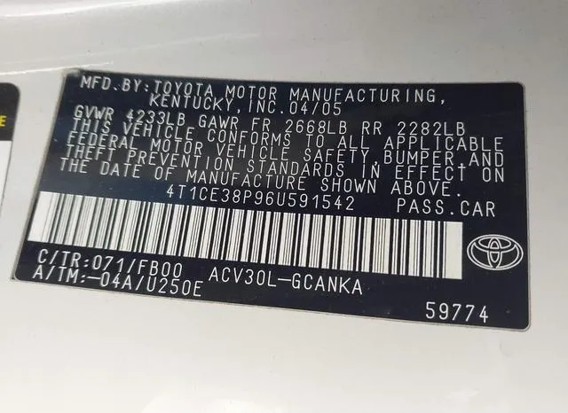 4T1CE38P96U591542 2006 2006 Toyota Camry- Solara SE 9