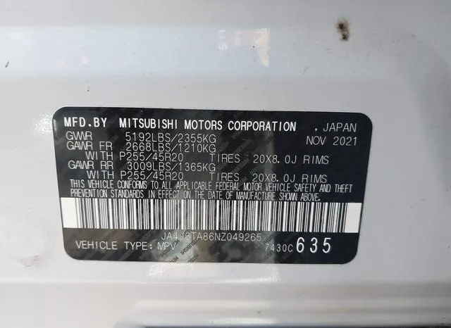 JA4J3TA86NZ049265 2022 2022 Mitsubishi Outlander- Es 2-5 2Wd 9