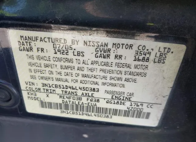 3N1CB51D46L450383 2006 2006 Nissan Sentra- 1-8S 9