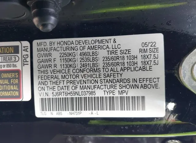 5J6RT6H59NL037985 2022 2022 Honda CR-V- Hybrid Ex 9