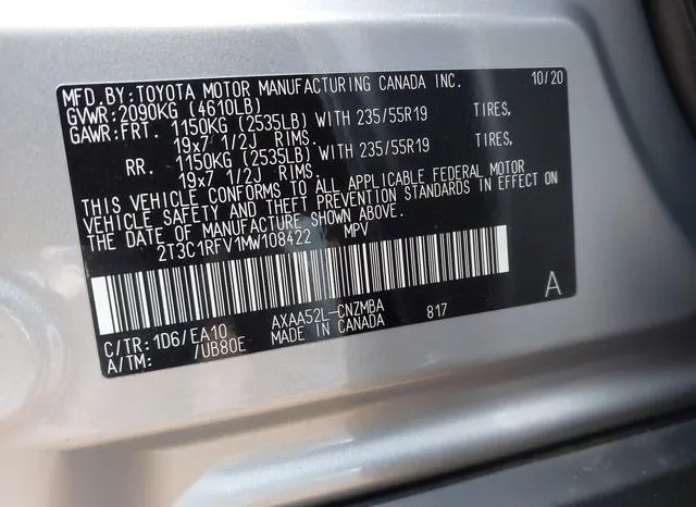 2T3C1RFV1MW108422 2021 2021 Toyota RAV4- Xle Premium 9