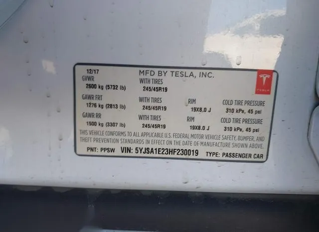 5YJSA1E23HF230019 2017 2017 Tesla Model S- 100D/60D/75D/90D 9