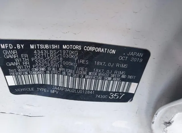 JA4AP3AU2LU012841 2020 2020 Mitsubishi Outlander- Sport 2-0 ES 9