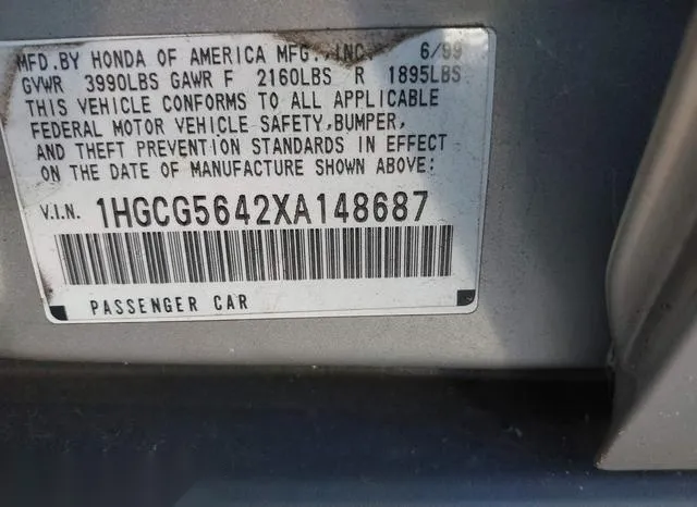 1HGCG5642XA148687 1999 1999 Honda Accord- LX 9