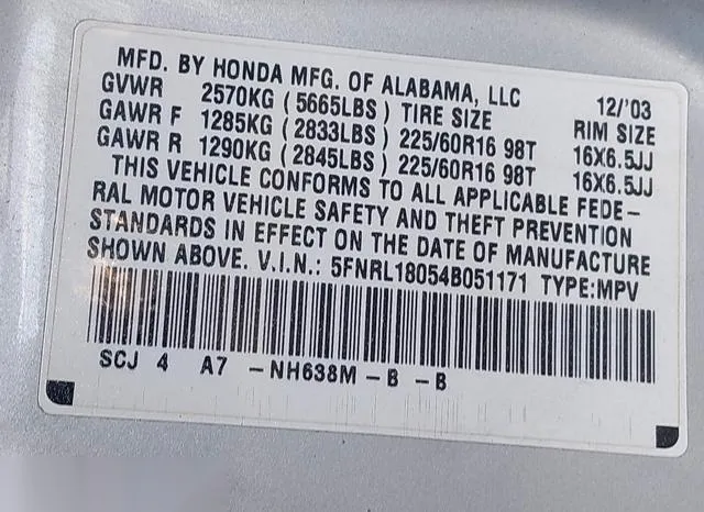 5FNRL18054B051171 2004 2004 Honda Odyssey- Ex-L 9