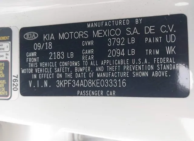 3KPF34AD8KE033316 2019 2019 KIA Forte- S 9