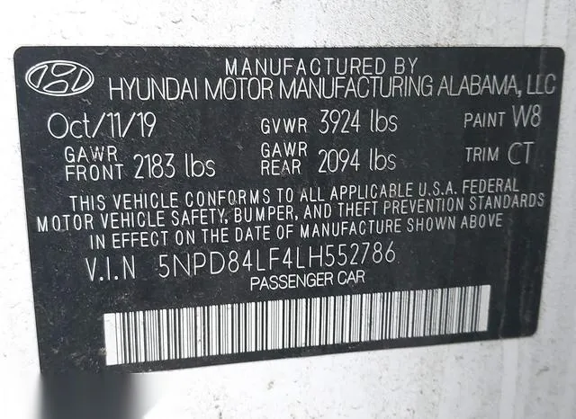 5NPD84LF4LH552786 2020 2020 Hyundai Elantra- Sel 9