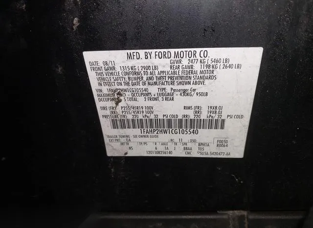 1FAHP2HW1CG105540 2012 2012 Ford Taurus- Sel 9