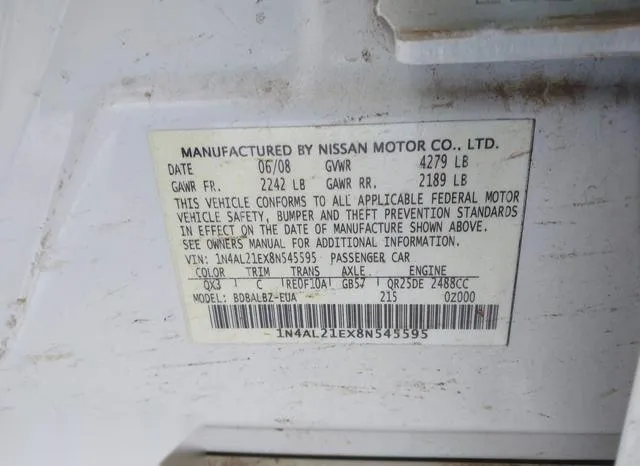 1N4AL21EX8N545595 2008 2008 Nissan Altima- 2-5/2-5S 9