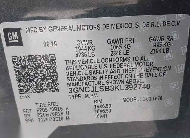 3GNCJLSB3KL392740 2019 2019 Chevrolet Trax- LT 9