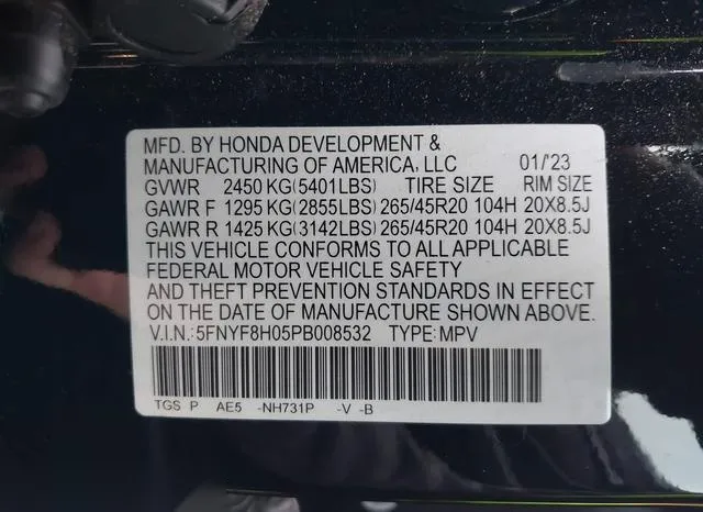 5FNYF8H05PB008532 2023 2023 Honda Passport- Awd Elite 9