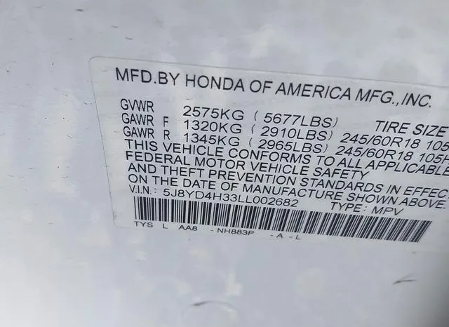 5J8YD4H33LL002682 2020 2020 Acura MDX- Standard 9