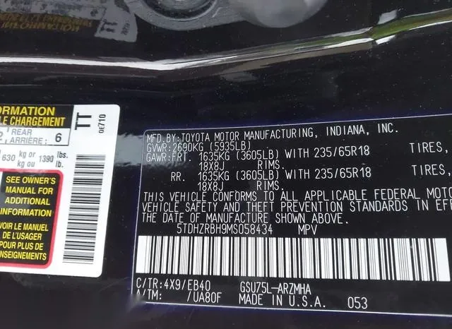 5TDHZRBH9MS058434 2021 2021 Toyota Highlander- Xle 9