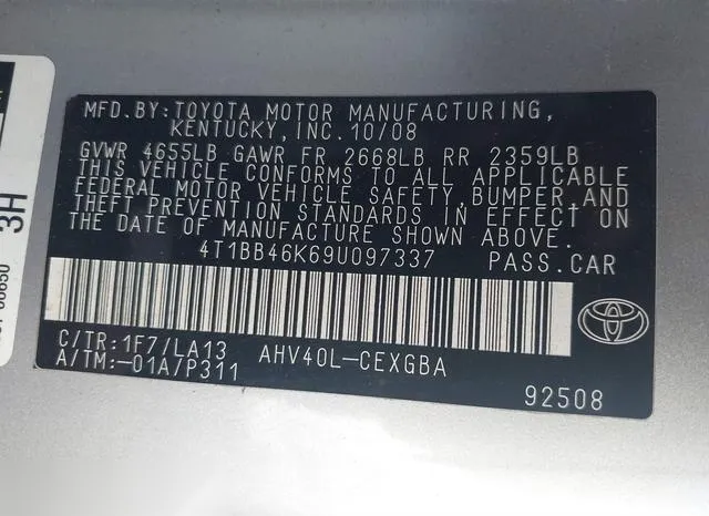 4T1BB46K69U097337 2009 2009 Toyota Camry- Hybrid 9