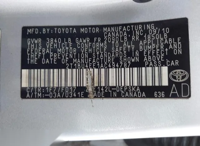 2T1BU4EE1AC494787 2010 2010 Toyota Corolla- S 9