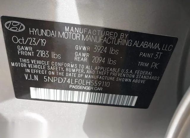 5NPD74LF0LH559110 2020 2020 Hyundai Elantra- SE 9