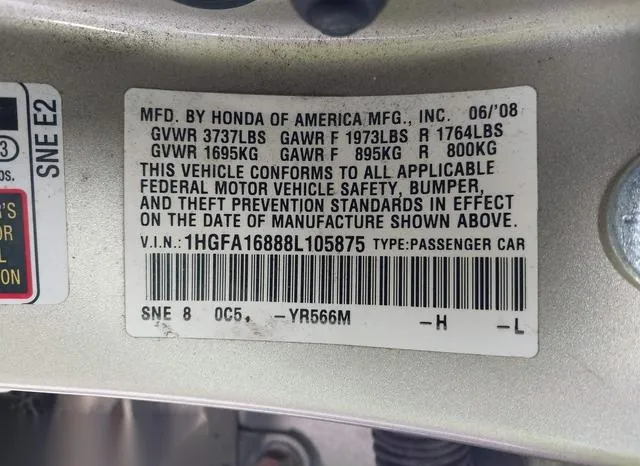 1HGFA16888L105875 2008 2008 Honda Civic- EX 9