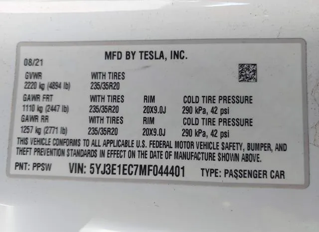 5YJ3E1EC7MF044401 2021 2021 Tesla Model 3- Performance Dual 9