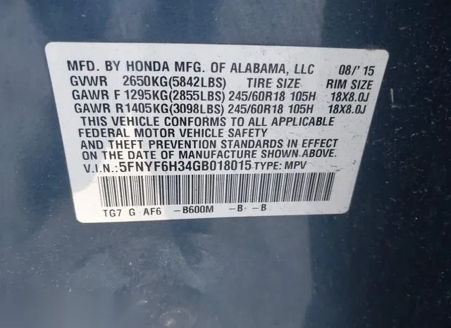 5FNYF6H34GB018015 2016 2016 Honda Pilot- EX 9