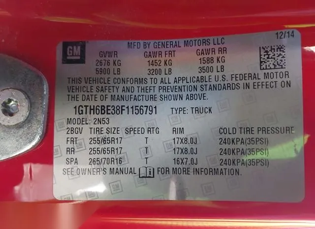 1GTH6BE38F1156791 2015 2015 GMC Canyon- Sle 9