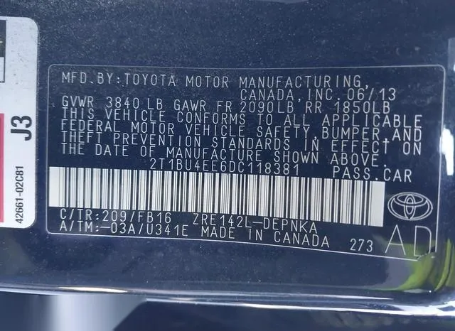 2T1BU4EE6DC118381 2013 2013 Toyota Corolla- LE 9