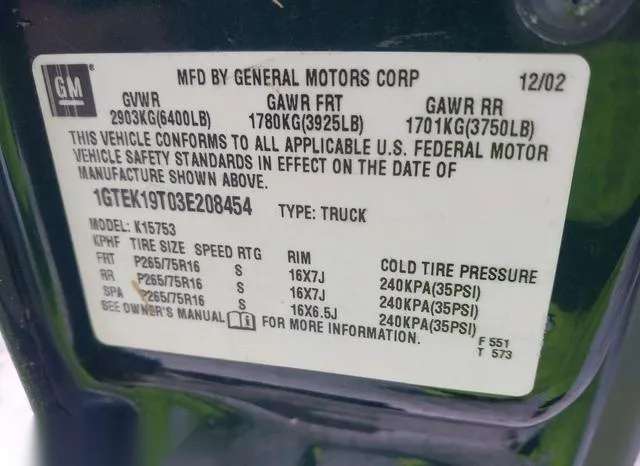 1GTEK19T03E208454 2003 2003 GMC Sierra- 1500 Slt 9