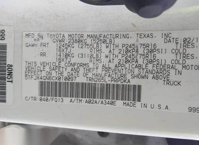 5TFJX4GN6CX010097 2012 2012 Toyota Tacoma- Double Cab 9