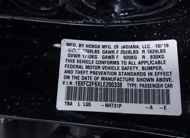 19XFC2F6XLE200338 2020 2020 Honda Civic- LX 9