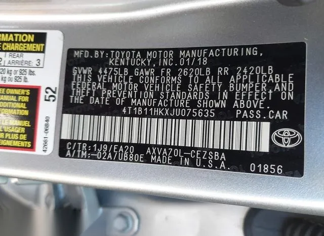 4T1B11HKXJU075635 2018 2018 Toyota Camry- SE 9